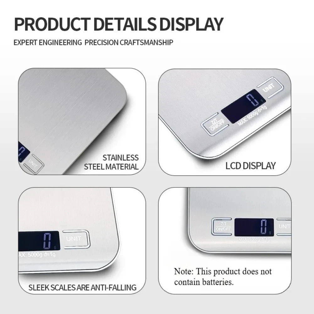 Digital Kitchen Scale with LED Display – 5kg Capacity, 1g Precision