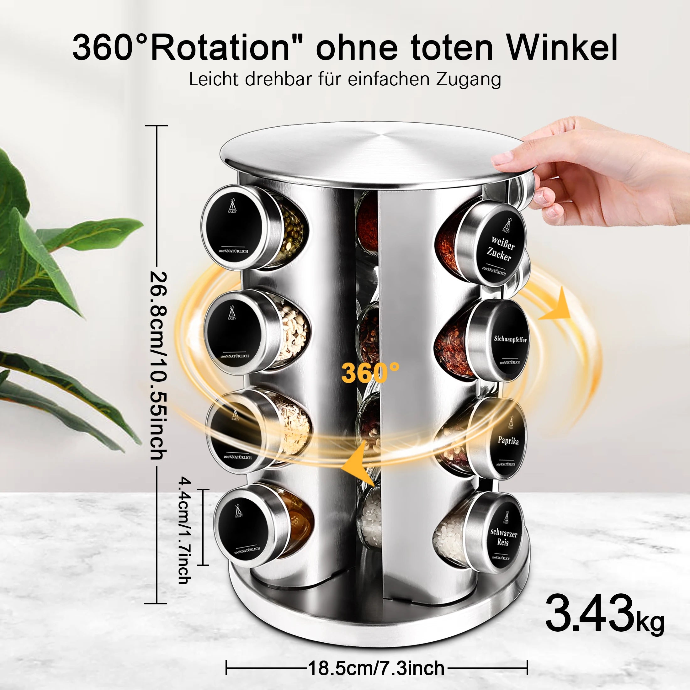Rotating Spice Rack Set, Includes 16 x 100ml