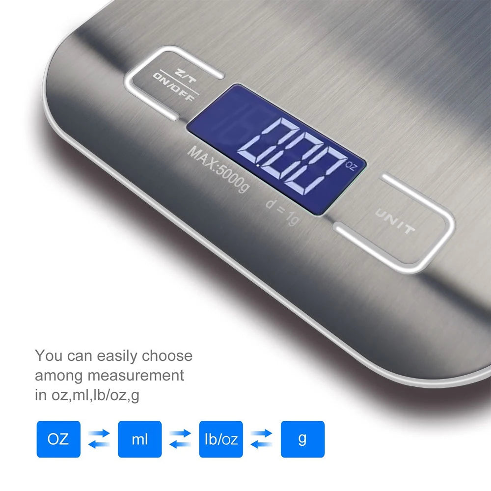 Portable Digital Kitchen Scale – 5kg/10kg Capacity with LCD Backlit Display