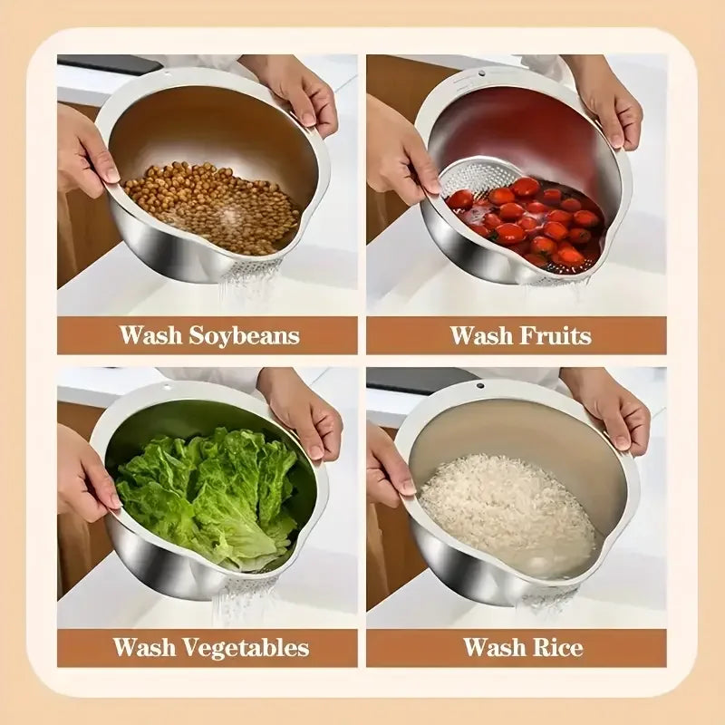 Rice Washer Strainer Bowl Stainless Steel