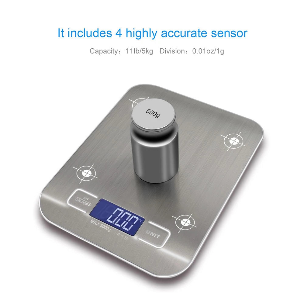 Portable Digital Kitchen Scale – 5kg/10kg Capacity with LCD Backlit Display