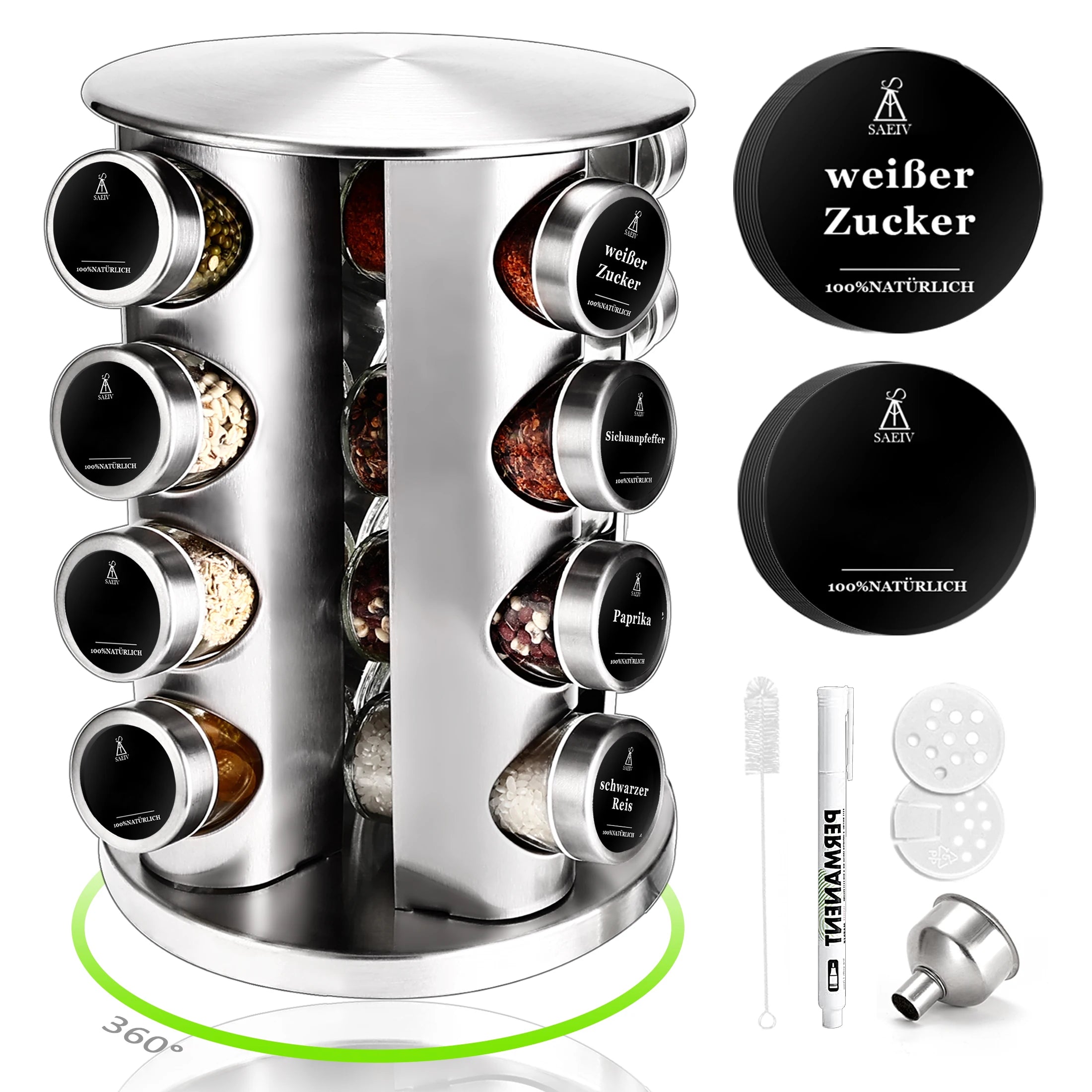 Rotating Spice Rack Set, Includes 16 x 100ml