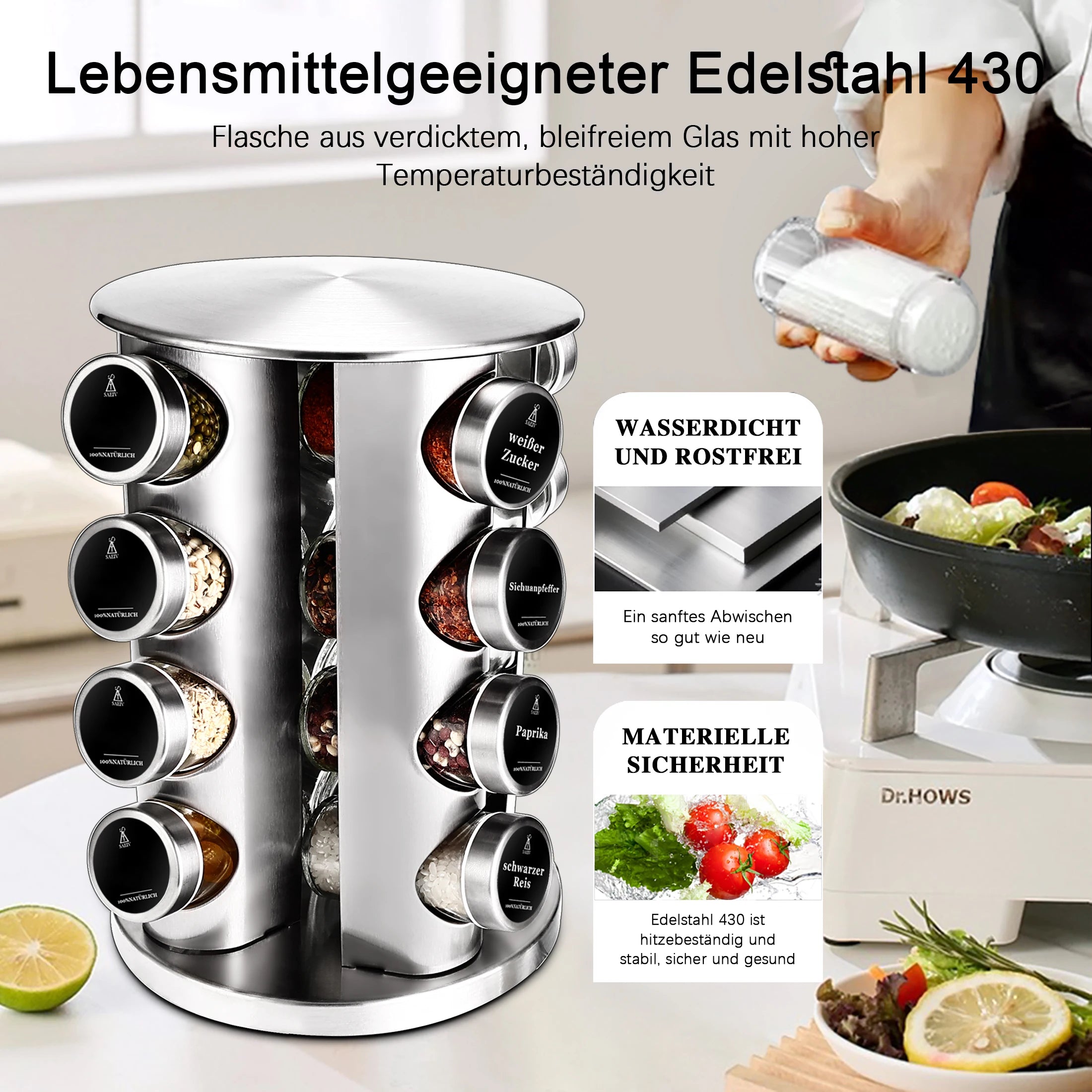 Rotating Spice Rack Set, Includes 16 x 100ml