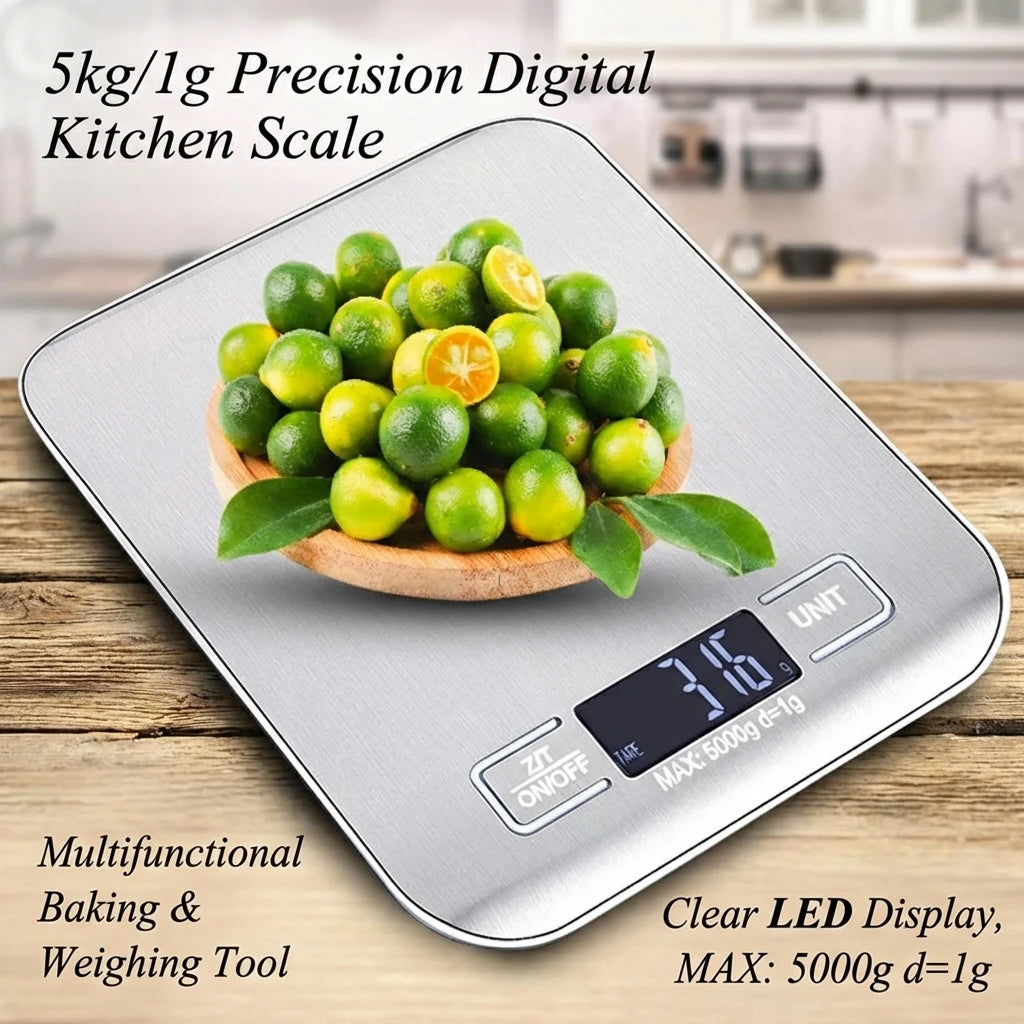 Digital Kitchen Scale with LED Display – 5kg Capacity, 1g Precision