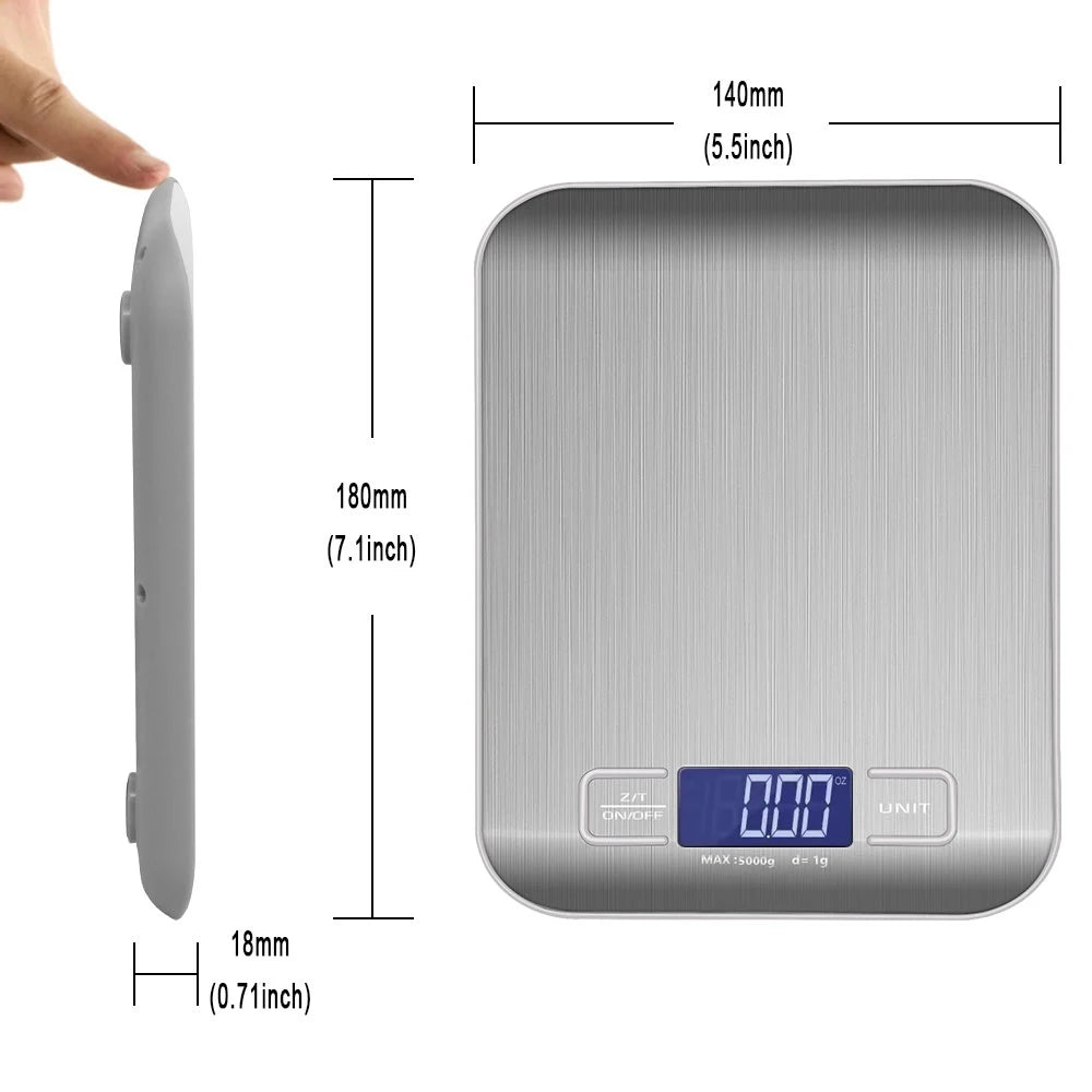 Portable Digital Kitchen Scale – 5kg/10kg Capacity with LCD Backlit Display